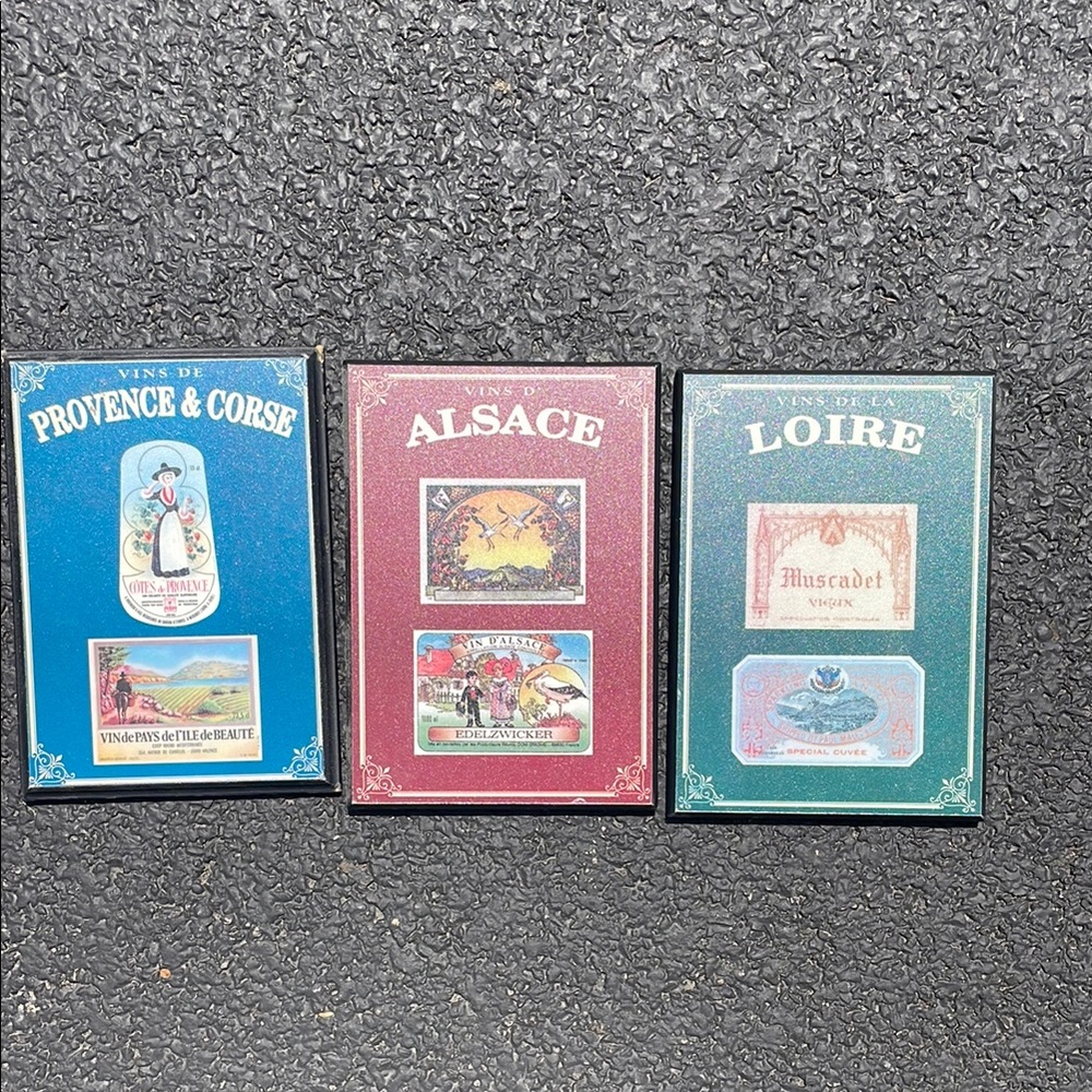 Set of Three Vintage Wine Label Plaques